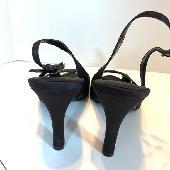 NINA Black Satin Rhinestone Peep Toe Slingback 7.5 - Picture 8 of 8